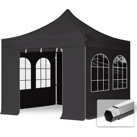 3x3m gazebo pieghevole PES 800 con laterali (finestre), PROFESSIONAL 40mm alluminio, grigio scuro