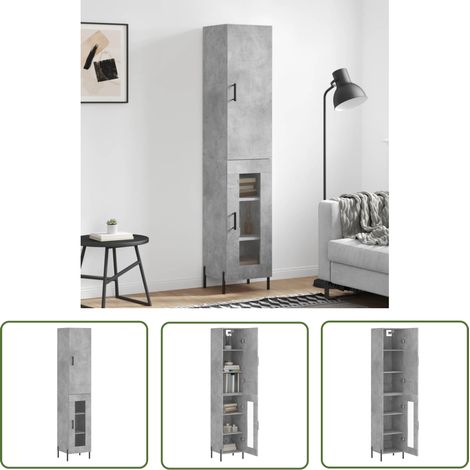 The Living Store Highboard Betongrau 34,5x34x180 cm Holzwerkstoff - Sideboard - Hochschrank - Wohnraumgestaltung - Aufbewahrungsmöglichkeiten - Modernes Design (1/5)