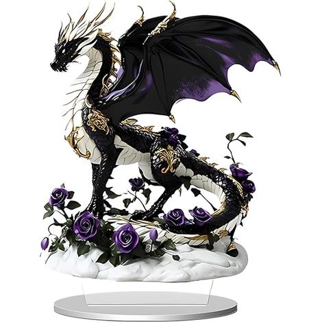 Rose Dragon Acrylic Office Apartment Home Animal Ornament, Figurine Acrylique 2D, Objet décoratif Plat, décoration médiévale avec Dragon