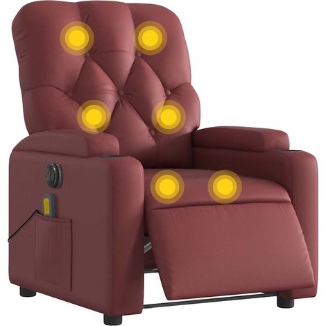 vidaXL Poltrona Massaggiante Reclinabile Rosso Vino in Similpelle