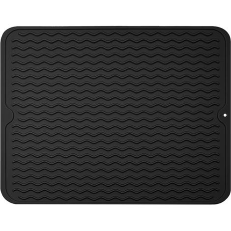 Tapis Egouttoir Vaisselle, 40x 50 CM Tapis de Séchage Vaisselle en Silicone, pour Égouttoir Vaisselle de Cuisine, Un Séchage Rapide, Résistant à la Chaleur Antidérapant - Noir (1/5)
