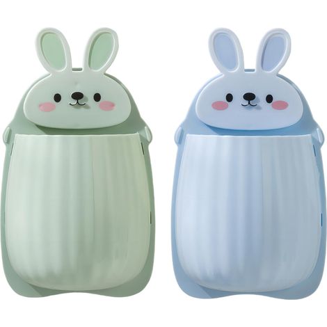 Lot de 2 Supports Muraux pour Brosse à Dents en Forme de Lapin - Organisateurs de Salle de Bain Adhésifs pour Brosse à Dents, Dentifrice, Rasoir, Peignes (Vert, Bleu) (1/5)