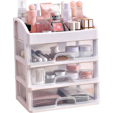 Transparenter Kosmetik-Organizer mit 3 Schubladen, großer Kunststoff-Aufbewahrungsraum für Make-up, Schmuck und Bürobedarf (1/5)