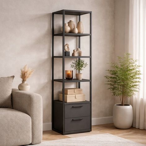 Bücherregal Robbins Schwarz Schwarz Anthrazit Melamin 39x160x39