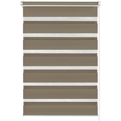 GARDINIA Doppia tenda a rullo con morsetto di fissaggio o adesiva, Doppia tenda a rullo con catenella laterale, Trasparente e con strisce opache, Kit di montaggio incluso, Mocca, 75 x 150 cm (LxA) (1/4)
