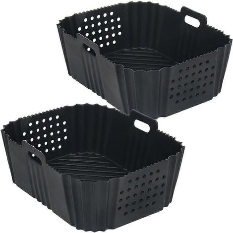 Revêtement pour friteuse à air SL401 à double couche et 2 paniers, réutilisable, rectangulaire, perforé, en silicone, taille L