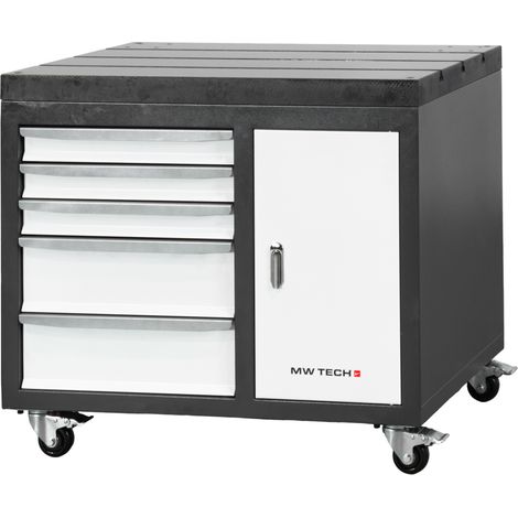 Etabli mobile avec plateau en fonte 900x600x800 mm avec 1 porte et 5 tirroirs MW-Tech SF-WBD2 (1/4)