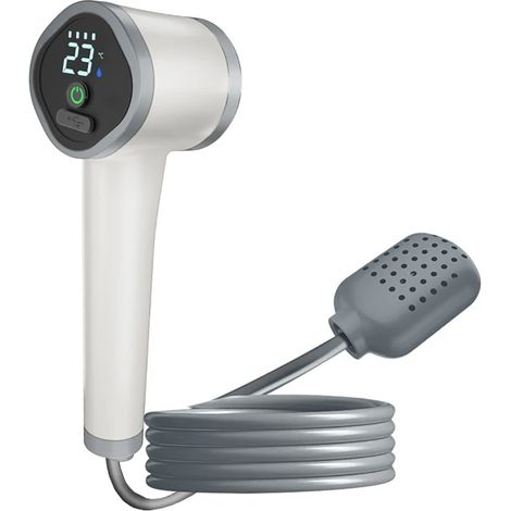 (Blanc cassé) Pommeau de douche portable sans fil rechargeable sur batterie pour jardin extérieur, idéal pour les maisons de campagne, les touristes et le camping. (1/5)