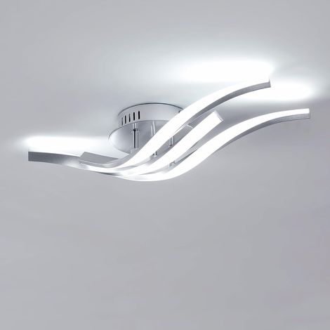 COMELY Plafonnier LED 24W Moderne avec 3 Tubes LED Ondulés 52CM, Lumière Blanche Froide 6500K, Luminaire de Plafond en Aluminium pour Salon, Chambre, Cuisine - Argentée (1/5)