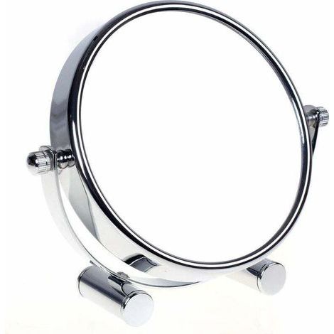 Miroir Cosmétique Pivotant 360 Degrés Double Face Normal et Grossissement x10 Miroir sur Pied pour Maquillage Rasage Salle de Bain Chromé (1/5)