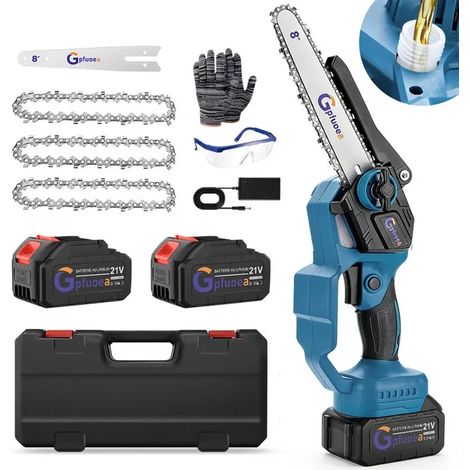 Mini Tronconneuse Électrique 8 Pouces - Moteur Sans Balais, 2  4,0Ah 21V Batterie, 3 Chaînes - Lubrification Automatique