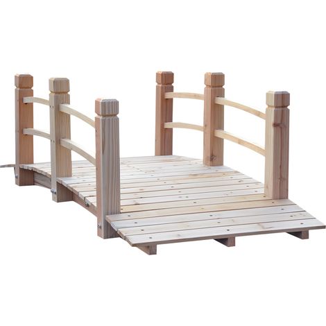 Outsunny Gartenbrücke Holzbrücke Holzsteg Teichbrücke Zierbrücke mit Geländer bis 180 kg Tannenholz Natur 152,5 x 67 x 48 cm