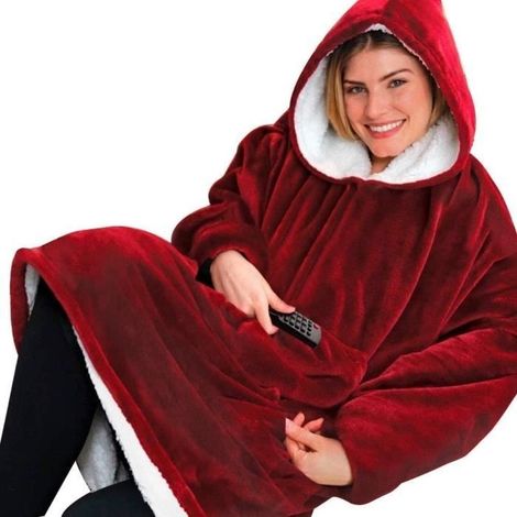 Couverture Sweat à Capuche Hiver Chaud Peignoir Réversible Sweatshirt Unisexe Wearable Robe Couvertures Polaire en Peluche à Manches (1/4)
