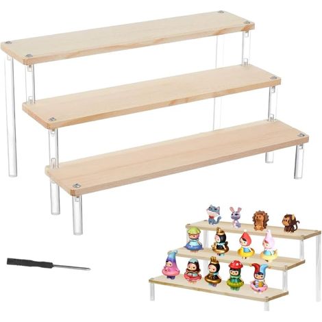 Espositore a scala in legno, espositore in acrilico, scaffale a 3 ripiani in legno con viti e cacciavite per collezioni di dolci e trucchi, 30 16 7 cm (1/5)