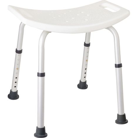 Vitility Duschhocker, Badhocker, höhenverstellbar 36-53 cm, rutschfeste Füße, weißes Aluminium, leichter Badezimmerstuhl, für Senioren und Rehabilitation, max 136 kg, stabil und komfortabel (1/5)
