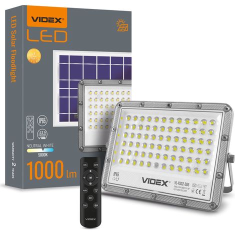 Lámpara solar LED Videx, gris neutro, 1000 lm, IP65 + mando a distancia (1/5)