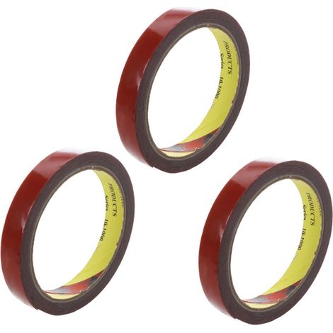 Adecuado para 3 rollos de cinta de espuma de doble cara súper resistente, fuerte y duradera, apta para automóviles, roja, 15 mm x 3 m.
