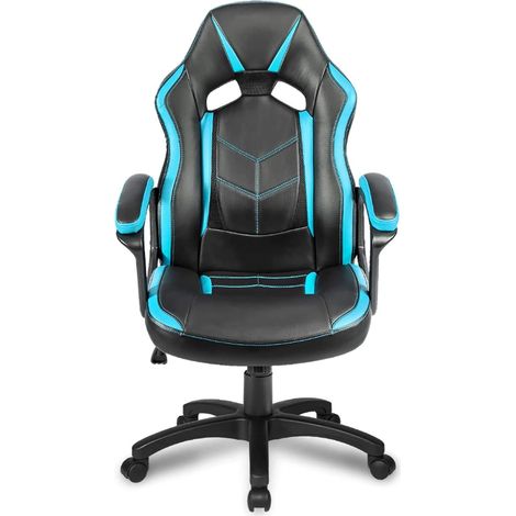 Swivel office chair in synthetic leather with lumbar support and adjustable seat, blue (1/5)