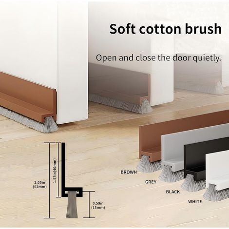 1x Joint Brosse Bas de Porte, Noir, Auto-adhésif, Isolation Phonique, Coupe à Taille, pour Maison Bureau (1/5)