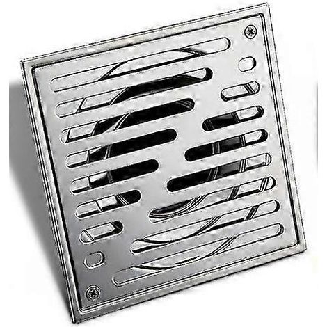 Caniveau de douche en acier inoxydable 150 x 150 mm, siphon de sol de salle de bain grand diamètre, grille d'évacuation (1/5)