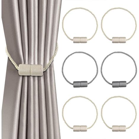 Set mit 6 magnetischen Raffhaltern – mit Kordelzug – für dekorative Vorhänge – 4 beige und 2 graue (1/4)