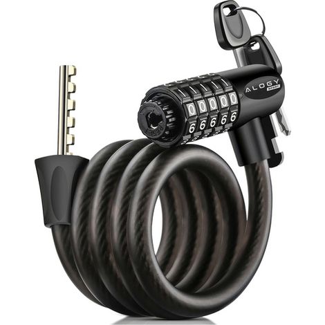 Lucchetto per bicicletta, cavo robusto, 120 cm, lucchetto con codice e chiave, Alogy nero (1/2)
