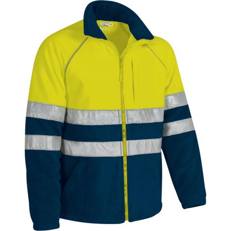 Forro polar de Alta Visibilidad con cuello alto y cintas reflectantes EN13688 y EN20471, tejido micro-polar VALENTO ANETO S Amarillo fluor / Azul marino
