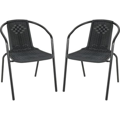 Set of 2 Black Garden Patio Metal Wicker Stacking Chairs (1/5)