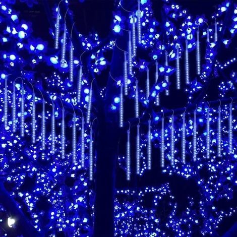 Guirlande lumineuse d'extérieur effet pluie de météores, étanche, avec adaptateur basse tension certifié UL, 30 cm, 8 tubes, 192 LED, pour jardin. (1/5)