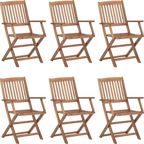 Lot de 6 Chaises de jardin pliables - Chaises d'extérieur pour terrasse/jardin avec coussins Bois d'acacia BV490611 - BonneVie (1/5)