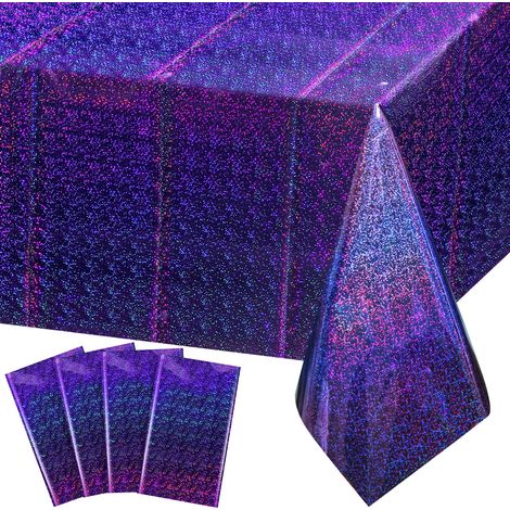 Lot de 4 nappes jetables en Plastique irisé rectangulaires Brillantes avec Impression Laser holographique, décoration de fête, Anniversaire, Mariage, Noël, 137,2 x 274,3 cm (Violet) (1/5)