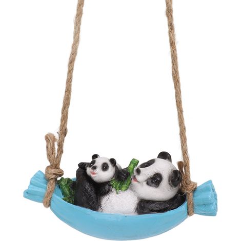 Statue de panda sur balançoire, mère et bébé panda allongés sur une balançoire, sculpture d'animal de jardin en résine. (1/5)