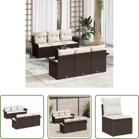 Poly-Rattan -  Gartensofa-set mit Kissen 7 pcs Braun Poly-Rattan (1/5)
