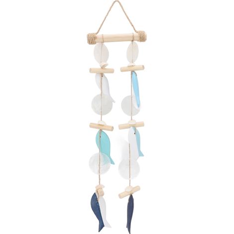 Campanelli a vento a forma di pesce, decorazione murale a tema marino, realizzati in legno massello, corda di canapa e conchiglie, per casa e ristoranti, tipo 1 (1/5)