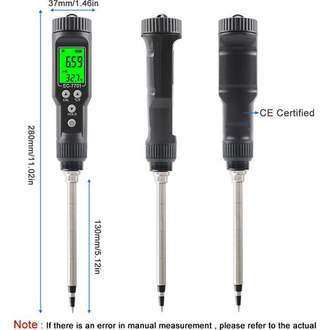 Multifunktionales digitales LCD-Bodenmessgerät, EC-Thermometer, Feuchtigkeitsmesser 0,00-10,00 mS/cm, Hintergrundbeleuchtung, wasserdicht, abnehmbare Sonde, automatische Temperaturkompensation, Leitfä (1/5)