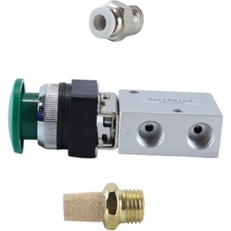 Vanne pneumatique 3/2 voies à bouton-poussoir champignon manuel vert 1/4" BSP – pour l'automatisation industrielle et la maintenance des machines (1/5)