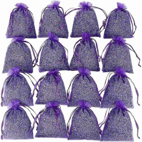 Sachets de lavande séchée, paquet de 16, désodorisant pour tiroirs, parfum d'intérieur, aromathérapie naturelle pour placards, armoires et voitures (1/3)