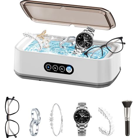 Tragbares Ultraschallreinigungsgerät (50 kHz) mit 3 Timer-Einstellungen, Ringen und Uhrenarmbändern, 650 ml Brillenreiniger, mit Edelstahl 304 (1/5)