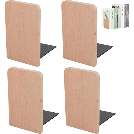 Serre-Livres en Hêtre: 4 Pièces 13 x 8 x 10,5 CM Serre-Livres en Bois, Cale Livre Rectangulaires pour Maison, Bureau et École, Porte-Livres Antidérapant Décoratifs en Bois pour Livres, Disques (1/5)
