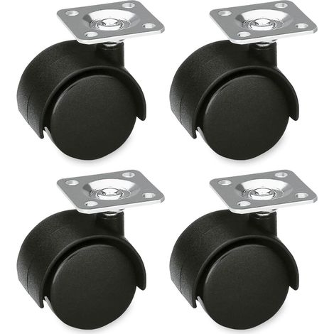 Lot de 4 Roulettes pour Meubles - Charge Maximale par Roue 10 kg - Platine en Acier - Sans Frein - Idéales pour Chaises de Bureau ou Tables Basses (1/5)