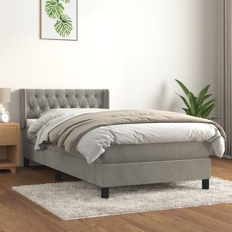 Lit simple et matelas Lit à sommier tapissier et matelas Lit Adulte Gris clair 90x190 cm Velours BVM60343 (1/5)