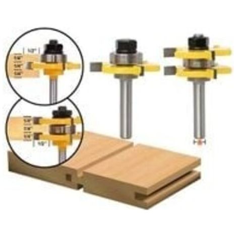 Ensemble de couteaux à languette, ensemble de couteaux à languette et rainure assortis à tige de 8 mm Couteau en T à 3 bords pour outils de travail du bois de bricolage (1/2)