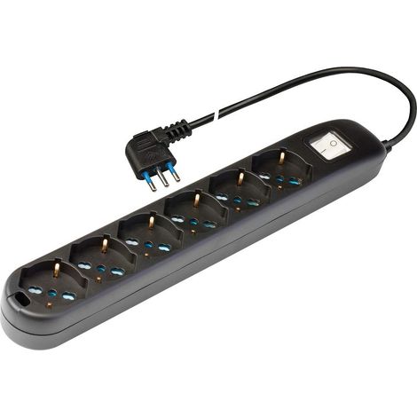 Poly Pool PP0537.2XL Presa Multipla Elix con 6 Prese Pluristandard, 1.5 m Cavo e Interruttore, Nero (1/5)