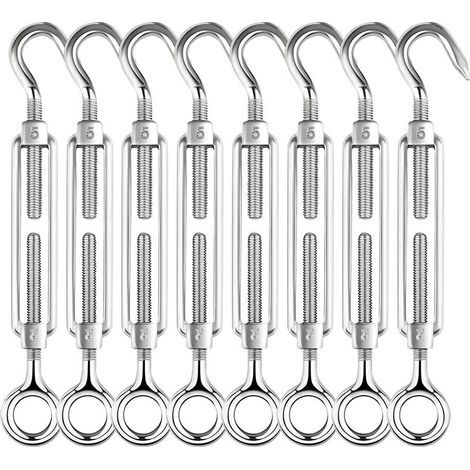 [French Days]M4 Tendeur Inox.8 Pièces Tendeur Crochet et oeil en Acier Inoxydable 304. Tendeur Cable/Tendeur Fil Acier.Tendeurs Pour Fil a linge.Corde a linge