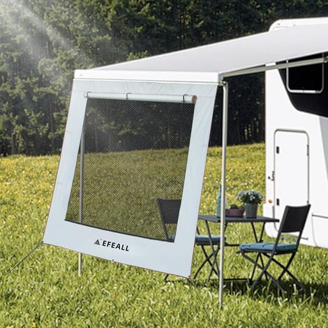 Auvent pour Camping-Car 2x2,8m Pare-Vent Barres Toit Cuir Ø5-7mm Protection UPF 50+, Imperméable, avec Fenêtre Panorama Réglable (Tissu+Maille) (1/5)