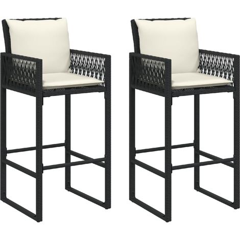 Tabourets de bar jardin coussins lot de 2 noir résine tressée (1/5)