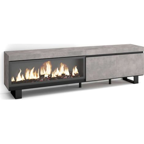Mueble TV Guaro-01 de 208x57x35 cm con chimenea eléctrica XXL, diseño industrial, color cemento (1/4)
