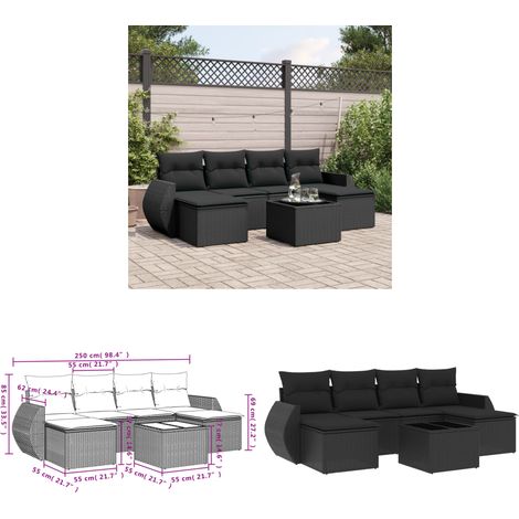 7-tlg. Garten-Sofagarnitur mit Kissen Schwarz Poly Rattan - Gartenmöbel Set - PE-Rattan Möbel - Outdoor Lounge - Gartenlounge - Esstischset - Home & Living (1/3)