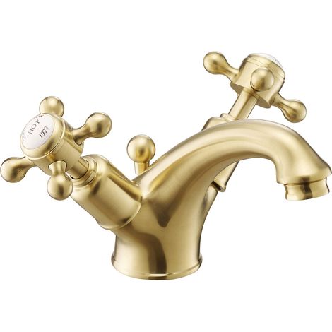 JTP Grosvenor Basin Mixer Tap with Pop Up Waste Cross Handle - Brushed Brass (1/3)