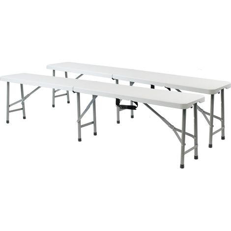 Set 2 Panche Pieghevoli e Portatili Gardiun New Koln 180x29x43 cm in Resina Colore Bianco (1/5)